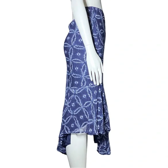 Vintage Y2K 100% Silk Blue Asymmetrical Midi Skirt Fairy Grunge Boho M/L Tie Dye - Picture 3 of 9